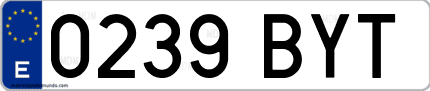 Ejemplo de matrícula de coche ordinaria 0239 BYT