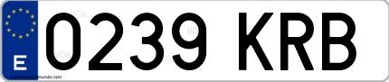 Ejemplo de matrícula española 0239 KRB