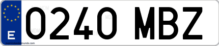 Ejemplo de matrícula de coche ordinaria 0240 MBZ