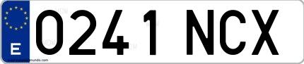 Ejemplo de matrícula española 0241 NCX