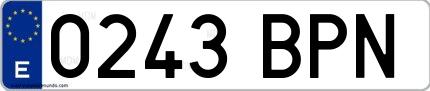 Ejemplo de matrícula española 0243 BPN