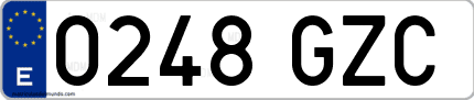 Ejemplo de matrícula de coche ordinaria 0248 GZC