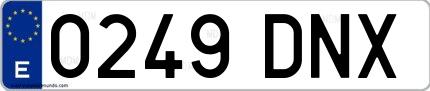 Ejemplo de matrícula española 0249 DNX