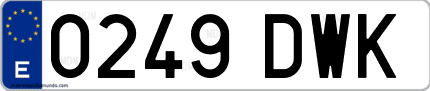 Ejemplo de matrícula de coche ordinaria 0249 DWK