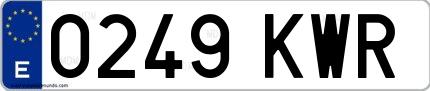Ejemplo de matrícula española 0249 KWR