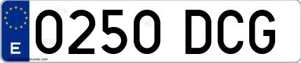 Ejemplo de matrícula española 0250 DCG