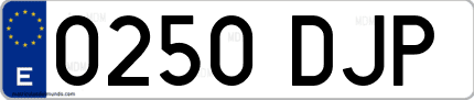 Ejemplo de matrícula de coche ordinaria 0250 DJP