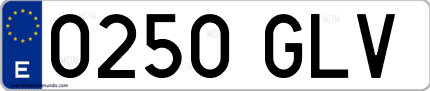 Ejemplo de matrícula de coche ordinaria 0250 GLV