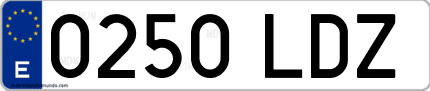 Ejemplo de matrícula de coche ordinaria 0250 LDZ