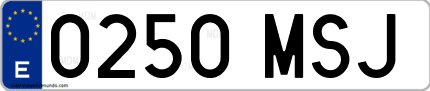 Ejemplo de matrícula de coche ordinaria 0250 MSJ