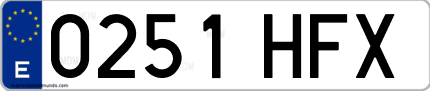 Ejemplo de matrícula de coche ordinaria 0251 HFX