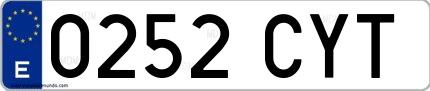 Ejemplo de matrícula española 0252 CYT