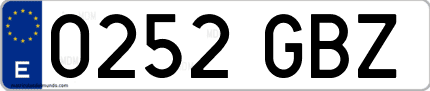 Ejemplo de matrícula de coche ordinaria 0252 GBZ