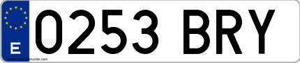 Ejemplo de matrícula de coche ordinaria 0253 BRY