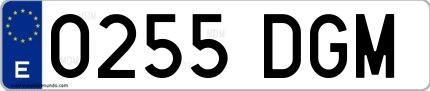 Ejemplo de matrícula española 0255 DGM