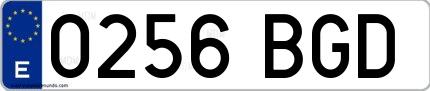 Ejemplo de matrícula española 0256 BGD