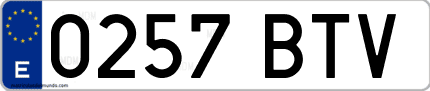 Ejemplo de matrícula de coche ordinaria 0257 BTV