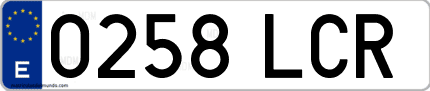 Ejemplo de matrícula de coche ordinaria 0258 LCR