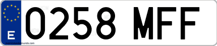 Ejemplo de matrícula de coche ordinaria 0258 MFF