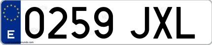Ejemplo de matrícula española 0259 JXL