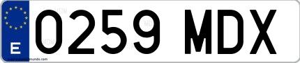 Ejemplo de matrícula española 0259 MDX