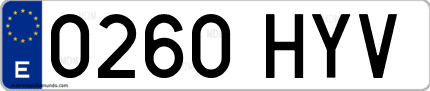 Ejemplo de matrícula de coche ordinaria 0260 HYV