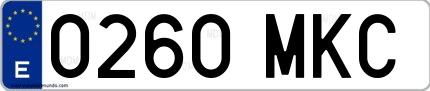 Ejemplo de matrícula española 0260 MKC