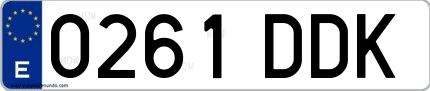 Ejemplo de matrícula española 0261 DDK
