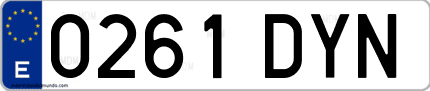 Ejemplo de matrícula de coche ordinaria 0261 DYN