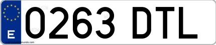 Ejemplo de matrícula española 0263 DTL