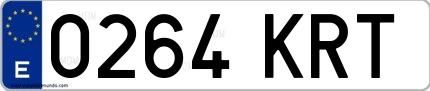 Ejemplo de matrícula española 0264 KRT