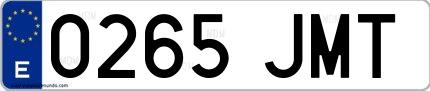 Ejemplo de matrícula española 0265 JMT
