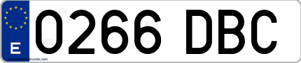 Ejemplo de matrícula de coche ordinaria 0266 DBC