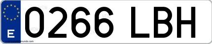 Ejemplo de matrícula española 0266 LBH