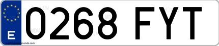 Ejemplo de matrícula española 0268 FYT