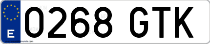 Ejemplo de matrícula de coche ordinaria 0268 GTK