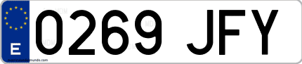 Ejemplo de matrícula de coche ordinaria 0269 JFY
