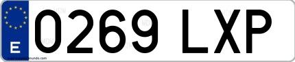 Ejemplo de matrícula española 0269 LXP