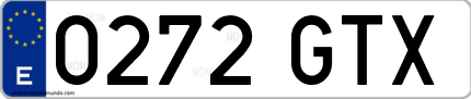 Ejemplo de matrícula de coche ordinaria 0272 GTX