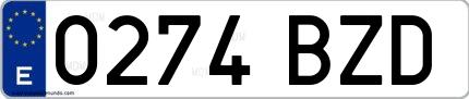 Ejemplo de matrícula española 0274 BZD