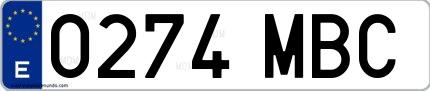 Ejemplo de matrícula española 0274 MBC