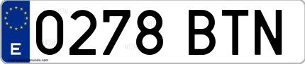 Ejemplo de matrícula española 0278 BTN