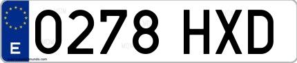 Ejemplo de matrícula de coche ordinaria 0278 HXD