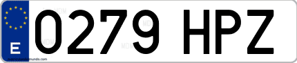 Ejemplo de matrícula de coche ordinaria 0279 HPZ