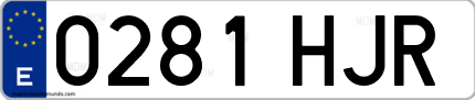 Ejemplo de matrícula de coche ordinaria 0281 HJR