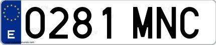 Ejemplo de matrícula española 0281 MNC