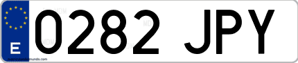 Ejemplo de matrícula de coche ordinaria 0282 JPY