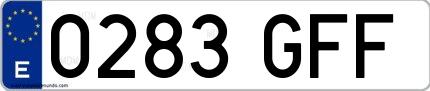Ejemplo de matrícula española 0283 GFF