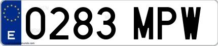 Ejemplo de matrícula española 0283 MPW