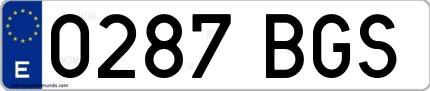 Ejemplo de matrícula española 0287 BGS